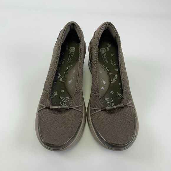 Bzees Electric Wedge Slip On Knit Stretch Breathable Taupe Round Comfort Women 7 - Picture 4 of 11